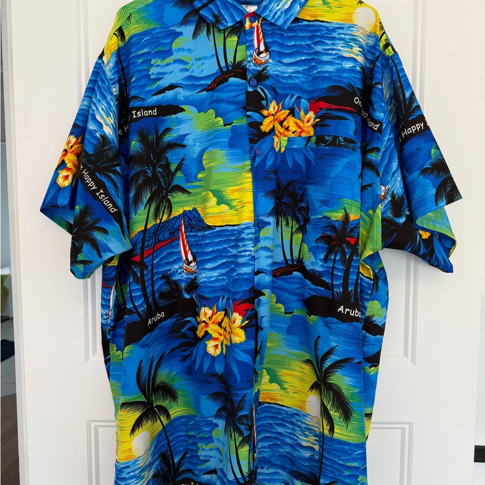 Tropical Blue Hawaiian Shirt VINTAGE Rima XXL
